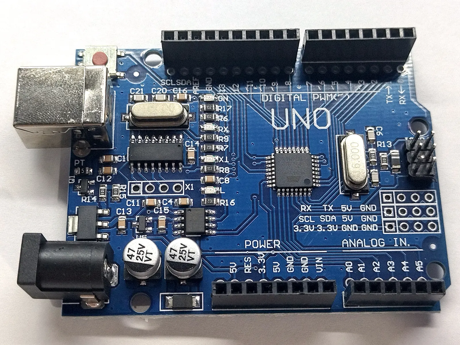 Arduino Uno board seen from above
