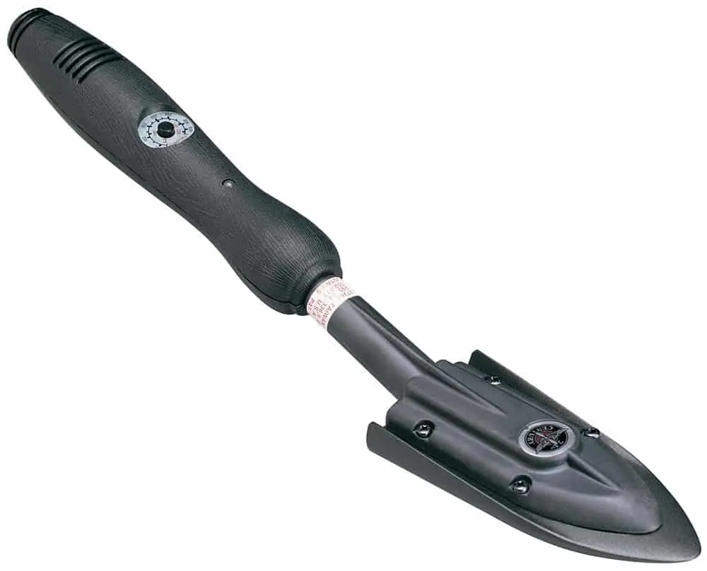 Black covering iron with a temperature dial, used to apply and tighten RC plane covering film