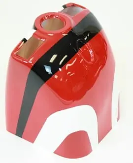 Red RC plane cowl with black and white stripes