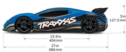 Coche RC deportivo Traxxas XO-1 azul de perfil