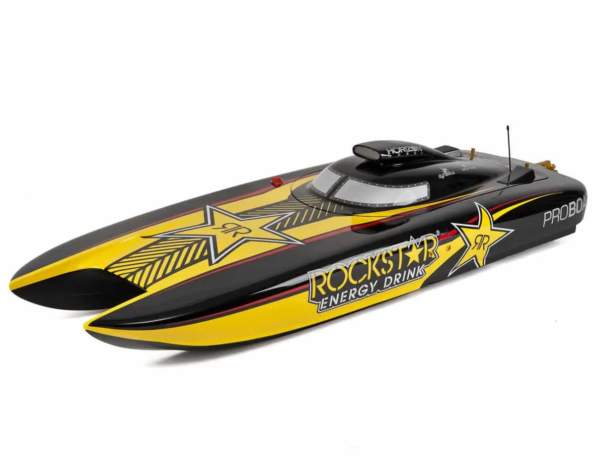 Yellow and black racing RC speedboat
