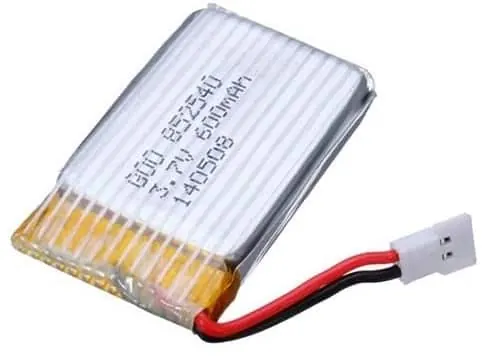 3.7 V 600 mAh LiPo battery with a white connector for the Syma X5C drone