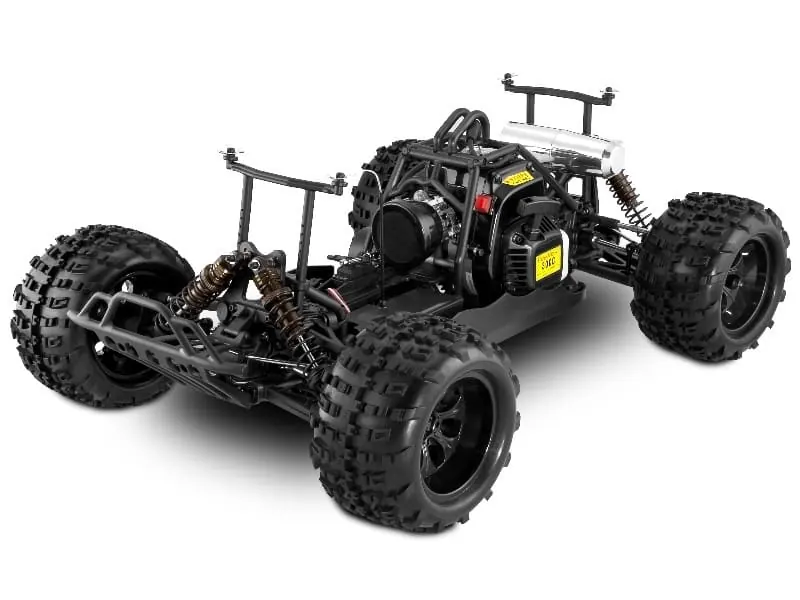 1/5 scale RC monster truck with a two-stroke gas engine mounted on the chassis