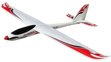 White and red RC glider with long wings