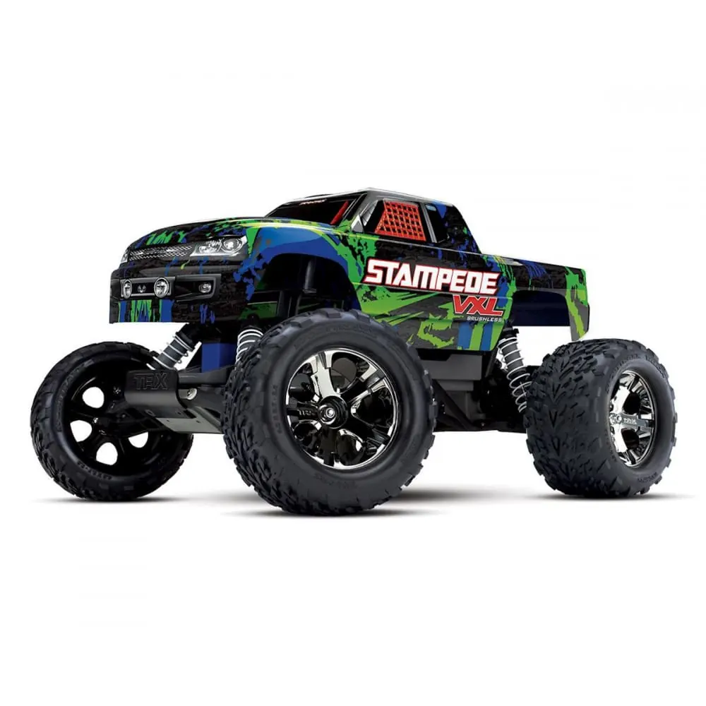 Traxxas Stampede monster truck with a green and blue body