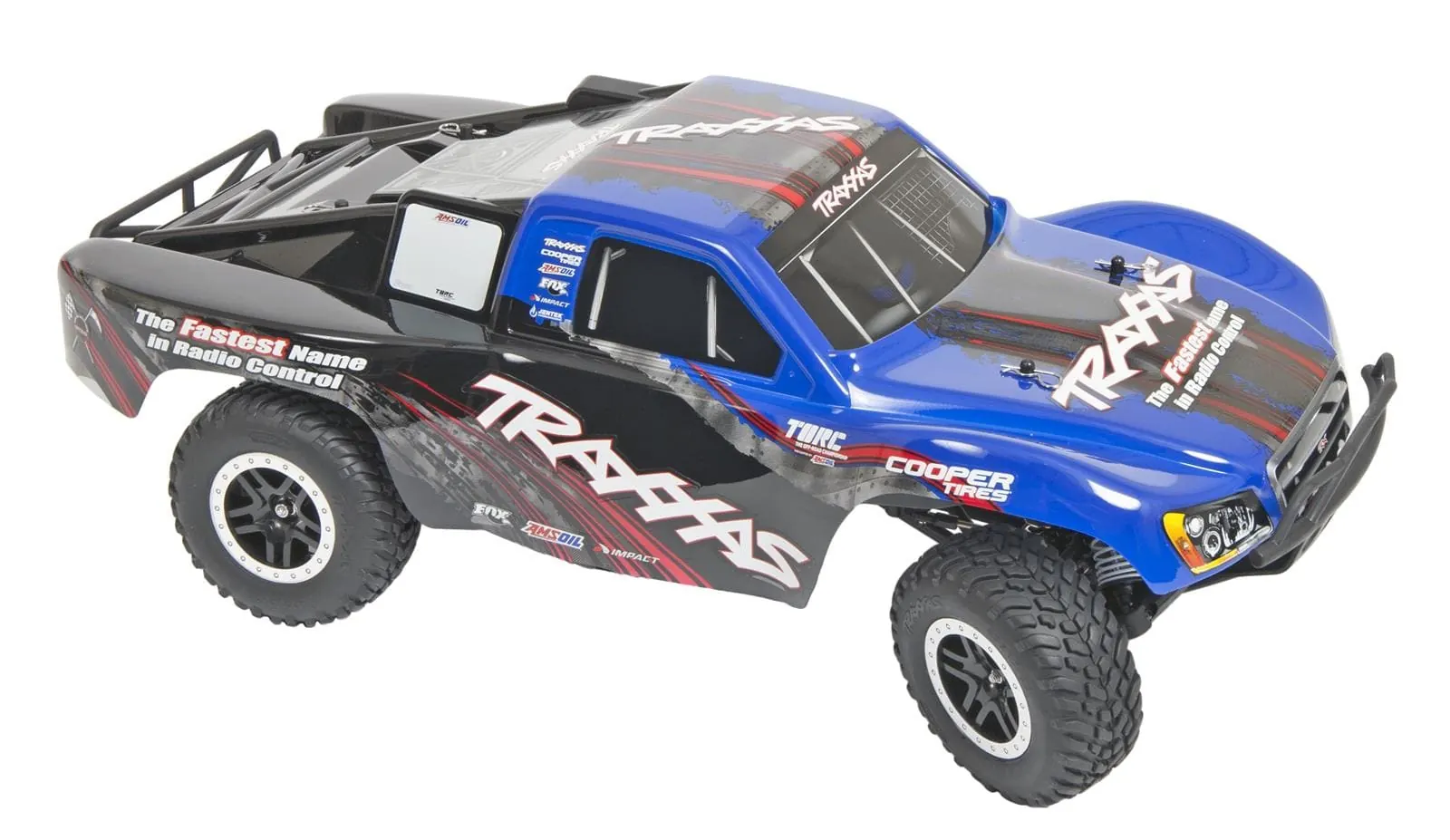 Traxxas Slash with a blue and black body
